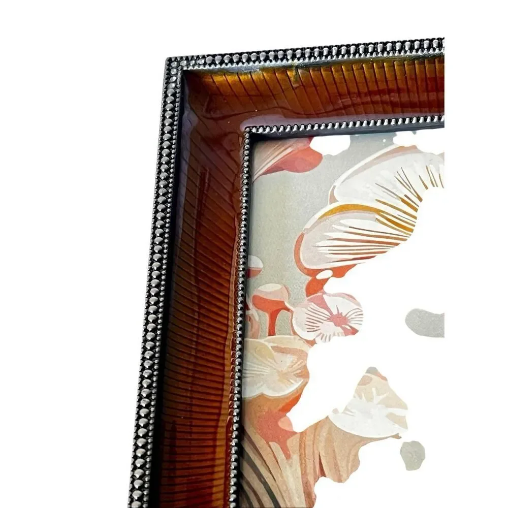 Faux Tortoise Shell Frame w Vertical Fluting Accented By Metallic Beading